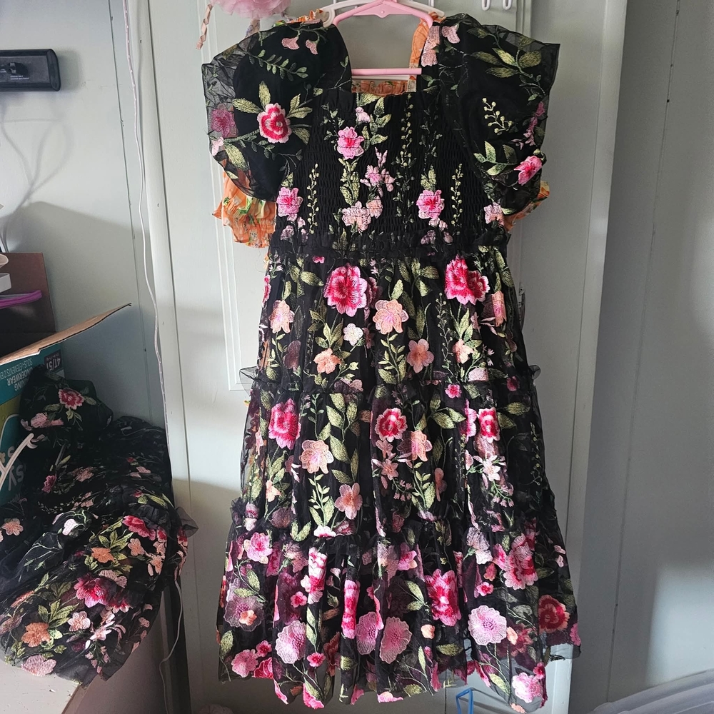 JessaKae Black and Pink Floral Kids Formal Dress